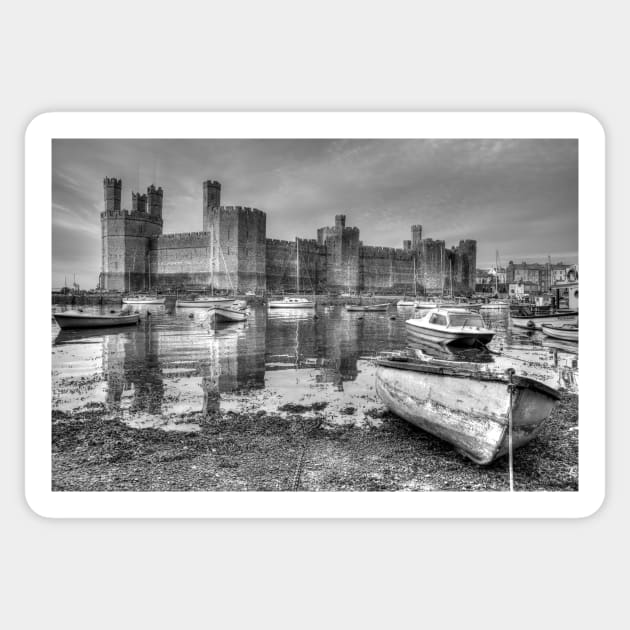 Caernarfon Castle, Wales, UK Black And White Sticker by tommysphotos